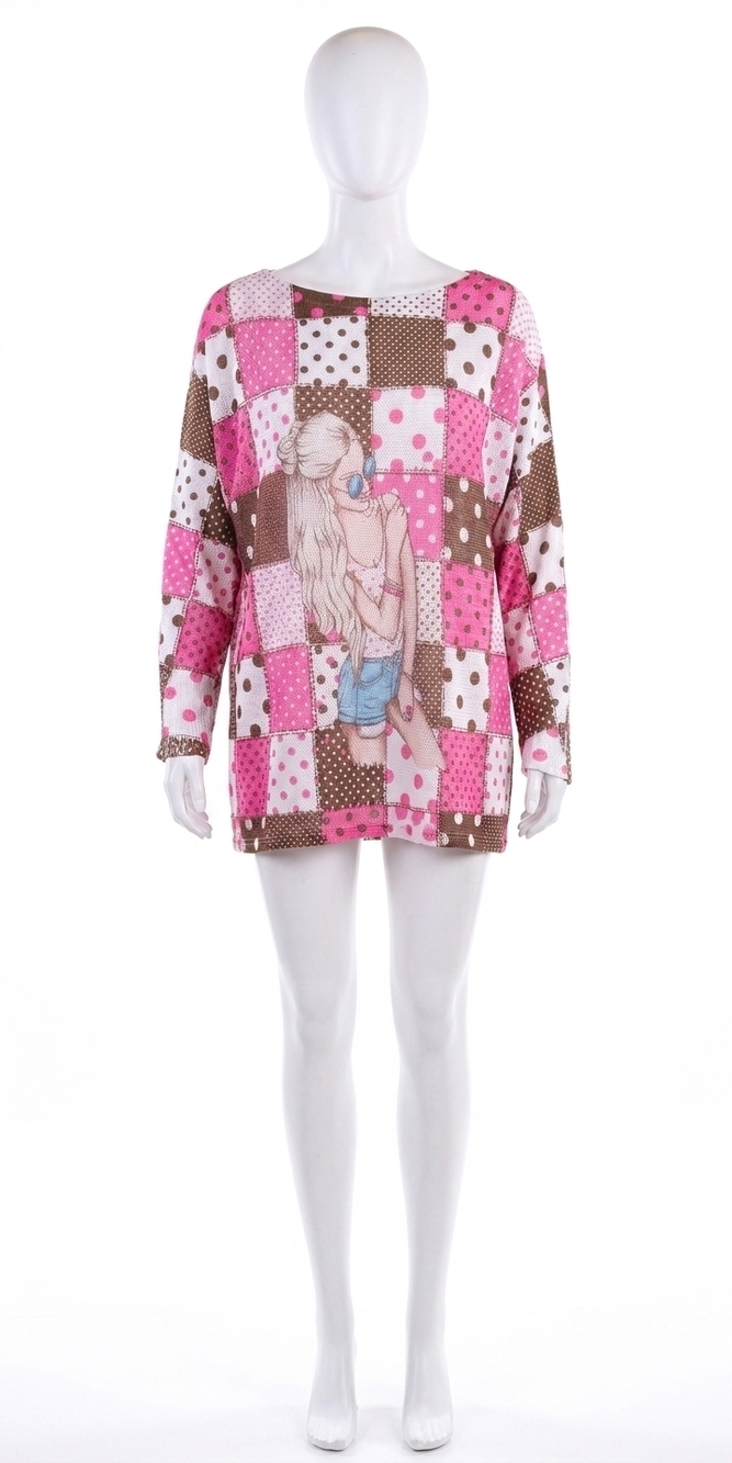 NEW GIGI MODA daria checker girl print batwing sweater in hot pink
